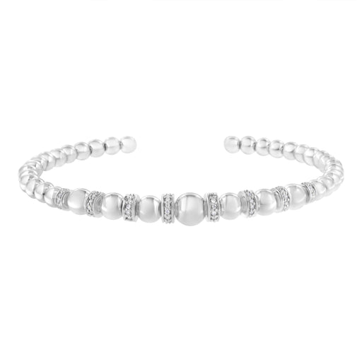 Bids.com .925 Sterling Silver 1/4 Cttw Diamond Rondelle Graduated Ball Bead Cuff Bangle Bracelet (I-J color, I2-I3 clarity) - Fits wrists up to 7 1/2 inches Bracelets