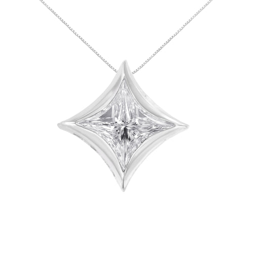 Bids.com 10K White Gold 1/10 Cttw Bezel Set Solitaire Princess Cut Diamond Kite Shaped Pendent Necklace - 18" Inches Necklaces