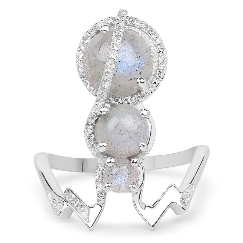 Bids.com 2.79 Carat Genuine Labradorite And White Topaz .925 Sterling Silver Ring Rings