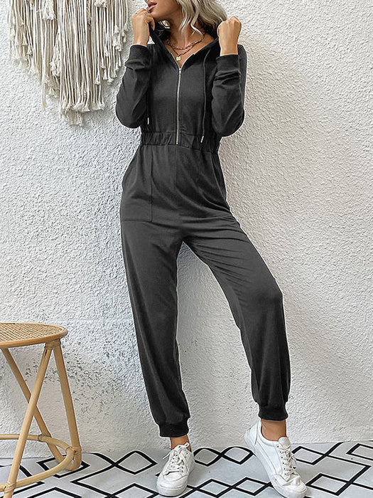 Skinny Elasticity Split-Joint Zipper Hooded Jumpsuits by migunica