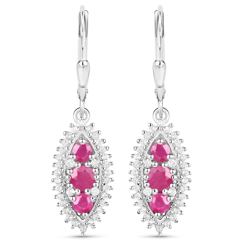 Bids.com 4.32 Carat Genuine Ruby and White Topaz .925 Sterling Silver 3 Piece Jewelry Set (Ring, Earrings, and Pendant w/ Chain) Jewelry Sets