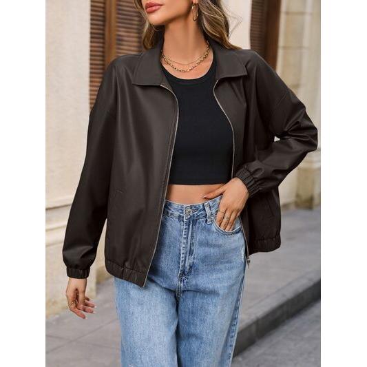 Zip Up Dropped Shoulder Jacket