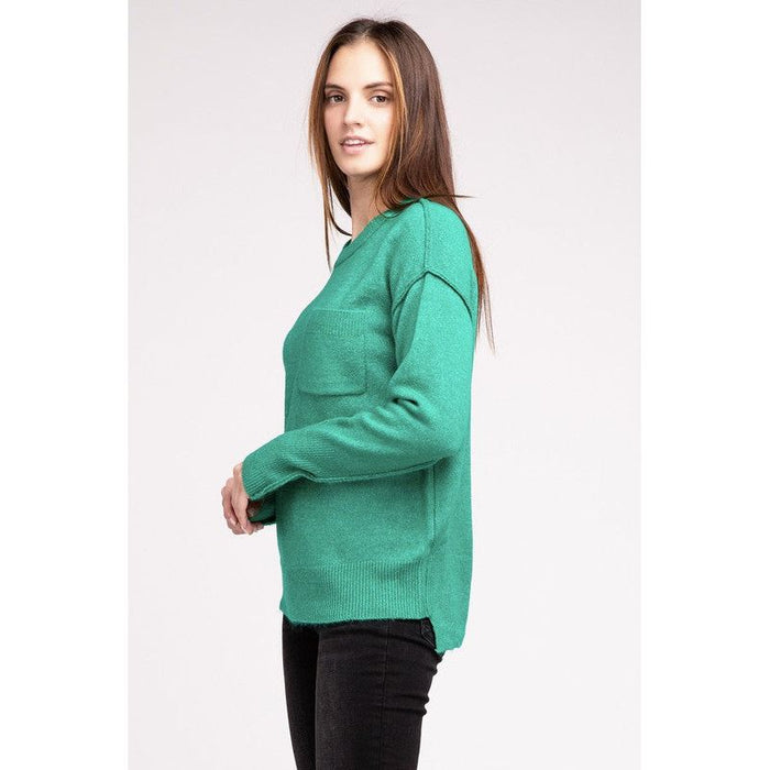 Melange Hi-Low Hem Round Neck Sweater