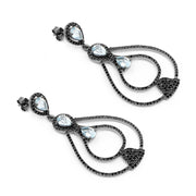 Bids.com 8.81 Carat Genuine Blue Topaz and Black Spinel .925 Sterling Silver Earrings Earrings