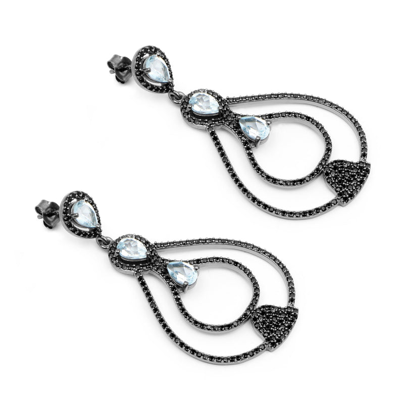 Bids.com 8.81 Carat Genuine Blue Topaz and Black Spinel .925 Sterling Silver Earrings Earrings