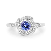 Bids.com 0.55 Carat Genuine Tanzanite and White Diamond 14K White Gold Ring Rings
