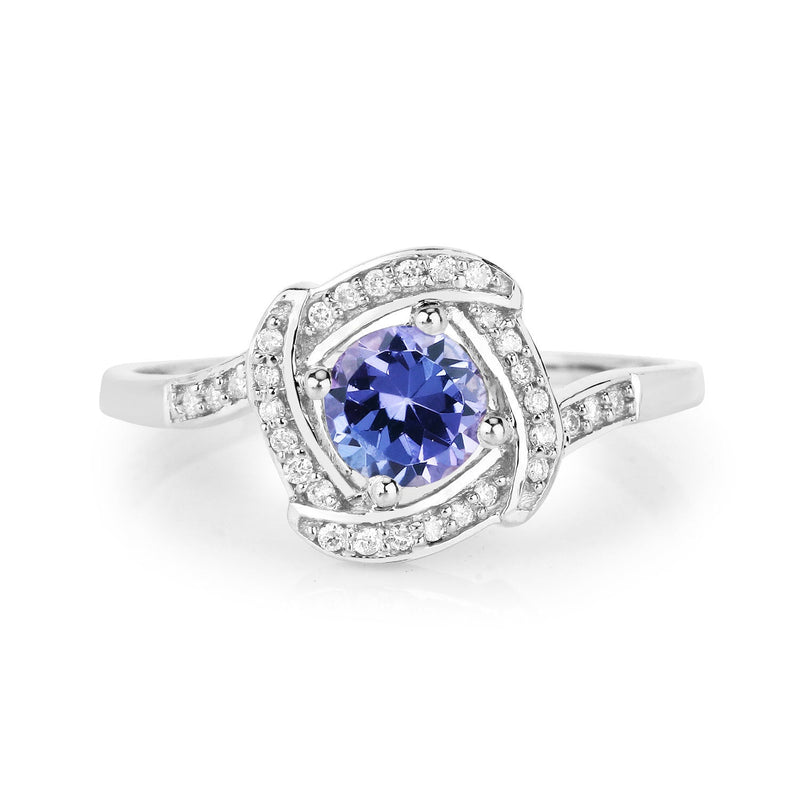 Bids.com 0.55 Carat Genuine Tanzanite and White Diamond 14K White Gold Ring Rings