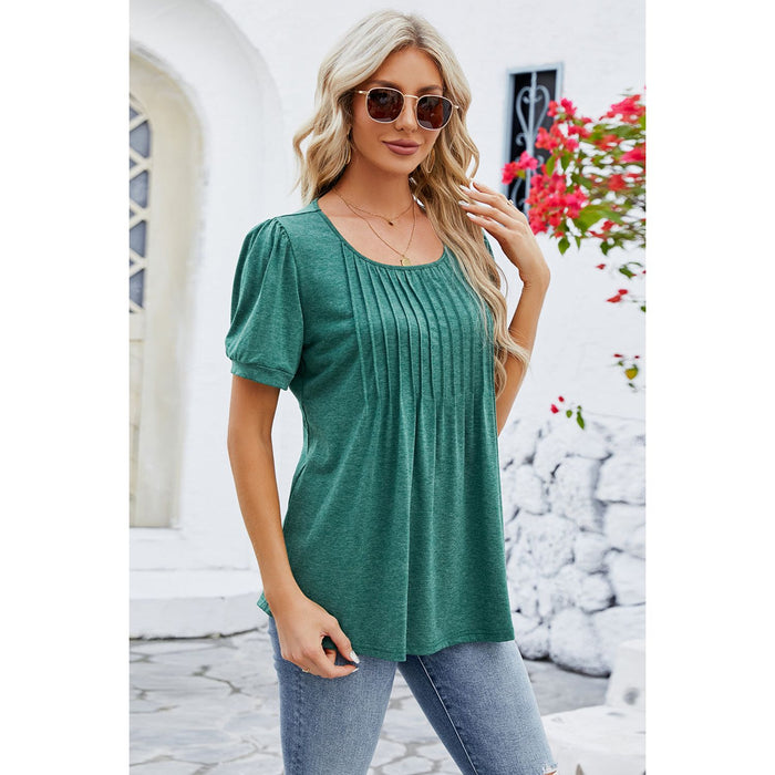 Ruched Scoop Neck Short Sleeve Blouse