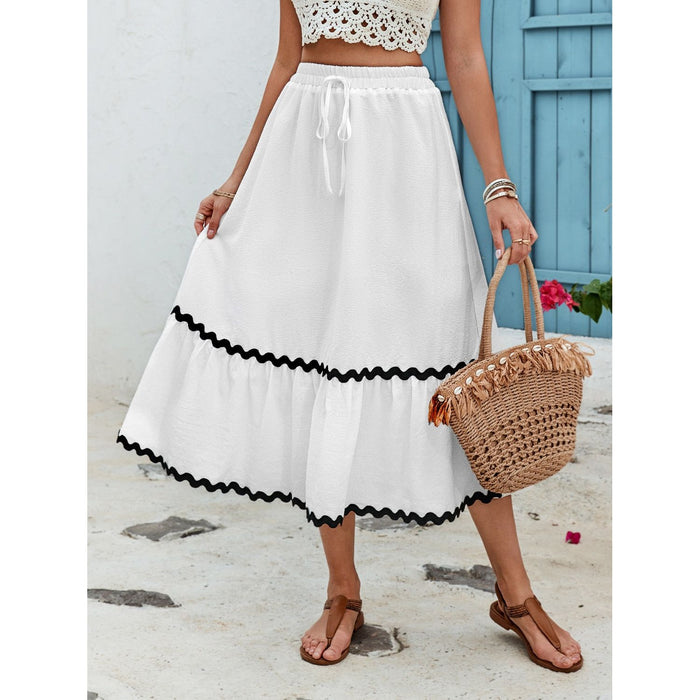 Tied Contrast Trim High Waist Skirt