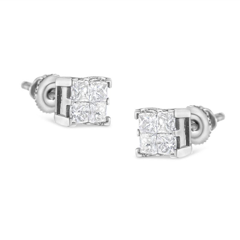 Bids.com 10K White Gold 3/4 Cttw Invisible Set Princess-Cut Diamond Composite Square Stud Earrings (H-I Color, SI2-I1 Clarity) Earrings
