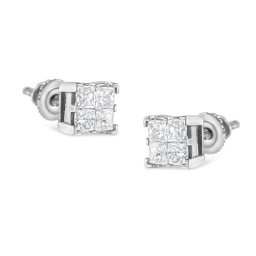 Bids.com 10K White Gold 3/4 Cttw Invisible Set Princess-Cut Diamond Composite Square Stud Earrings (H-I Color, SI2-I1 Clarity) Earrings