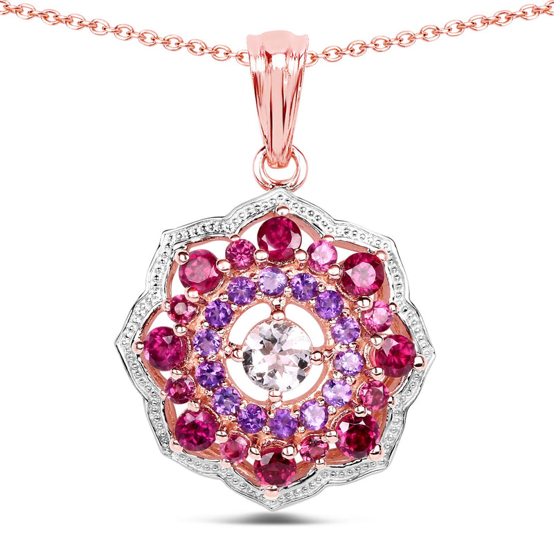 Bids.com 14K Rose Gold Plated 2.30 Carat Genuine Morganite, Rhodolite and Amethyst .925 Sterling Silver Pendant Pendants
