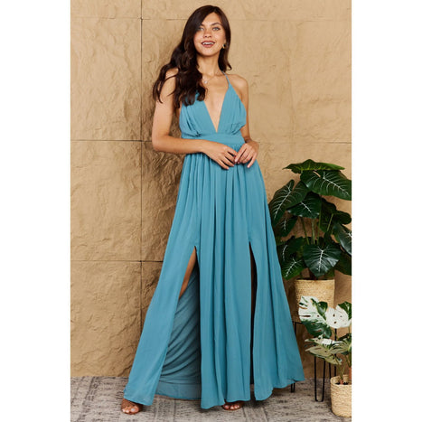 OneTheLand Captivating Muse Open Crossback Maxi Dress