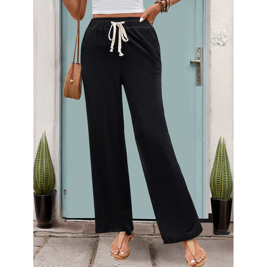 Drawstring High Waist Straight Pants