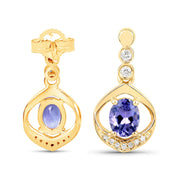 Bids.com 0.76 Carat Genuine Tanzanite and White Diamond 14K Yellow Gold Earrings Earrings
