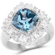 Bids.com 5.19 Carat Genuine London Blue Topaz & White Topaz .925 Sterling Silver Ring Rings