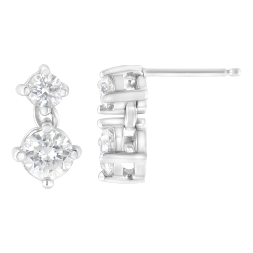 Bids.com 14K White Gold 1 cttw Double Diamond Stud Earrings (H-I Clarity, SI2-I1 Color) Earrings