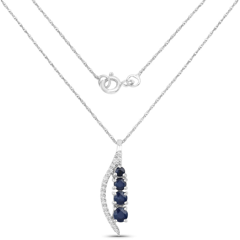 Bids.com 0.40 Carat Genuine Blue Sapphire and White Diamond 14K White Gold Pendant Pendants