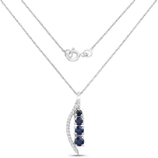 Bids.com 0.40 Carat Genuine Blue Sapphire and White Diamond 14K White Gold Pendant Pendants