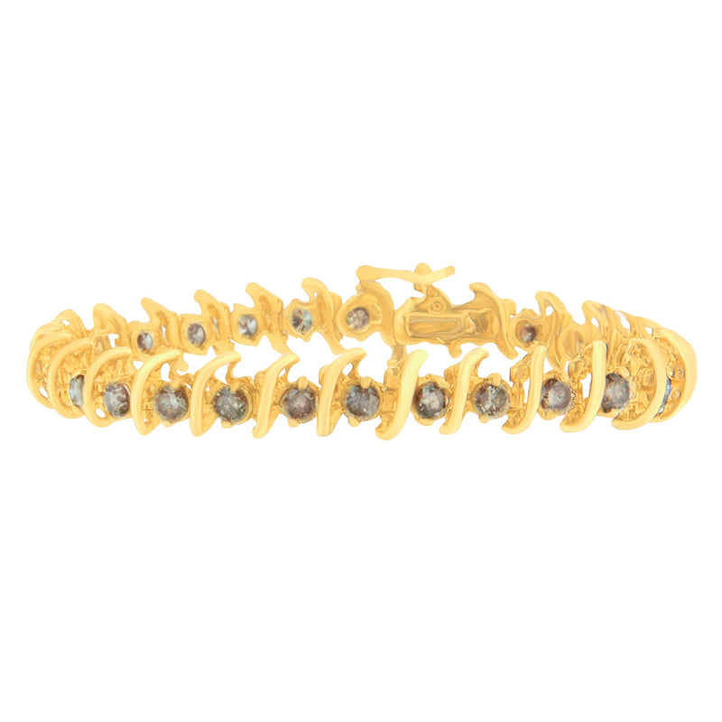 Bids.com 14K Yellow Gold Round-Cut Diamond 'S' Bracelet (6.00 cttw, Brown Color, I1-I2 Clarity) Bracelets