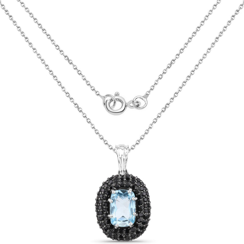 Bids.com 6.70 Carat Genuine Blue Topaz and Black Spinel .925 Sterling Silver Pendant Pendants