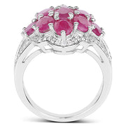 Bids.com 4.72 Carat Genuine Ruby and White Zircon .925 Sterling Silver Ring Rings
