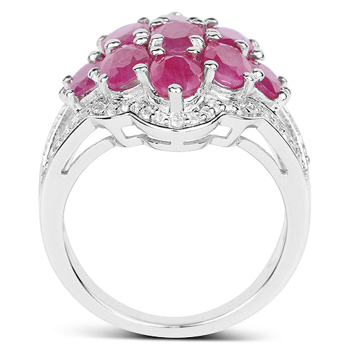 Bids.com 4.72 Carat Genuine Ruby and White Zircon .925 Sterling Silver Ring Rings