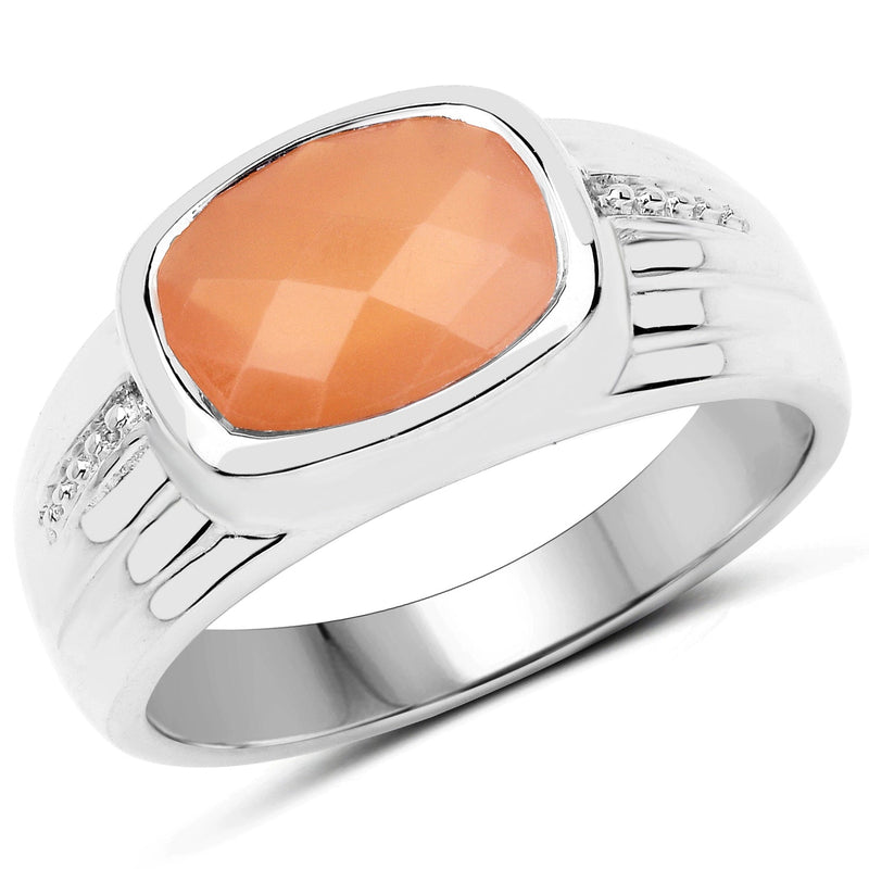 Bids.com 2.60 Carat Genuine Peach Moonstone .925 Sterling Silver Ring Rings
