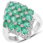 Bids.com 2.68 Carat Genuine Zambian Emerald and White Zircon .925 Sterling Silver Ring Rings