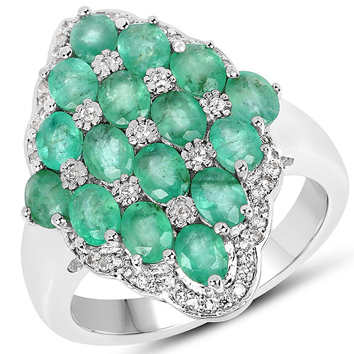 Bids.com 2.68 Carat Genuine Zambian Emerald and White Zircon .925 Sterling Silver Ring Rings