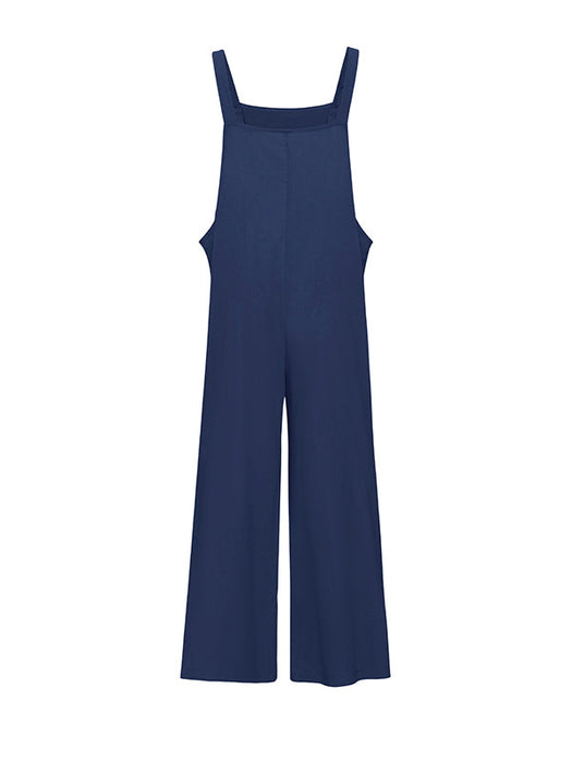 Loose Wide Leg Solid Color Square-Neck Overalls by migunica