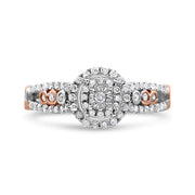 Bids.com 14K Rose Gold Plated .925 Sterling Silver 3/8 Cttw Round Diamond Double Frame Cross-Over Split Shank Engagement Ring (I-J Color, I2-I3 Clarity) - Size 7 Rings