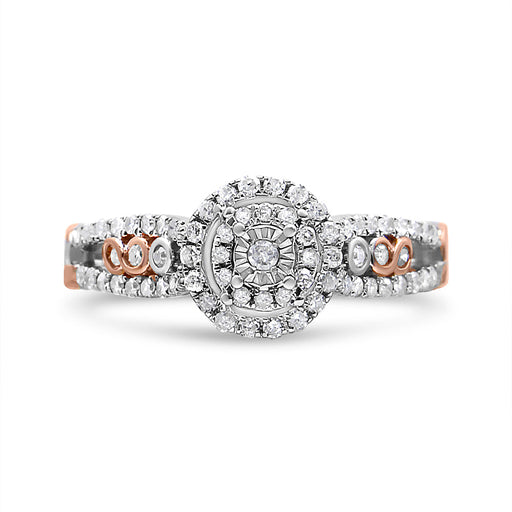 Bids.com 14K Rose Gold Plated .925 Sterling Silver 3/8 Cttw Round Diamond Double Frame Cross-Over Split Shank Engagement Ring (I-J Color, I2-I3 Clarity) - Size 7 Rings