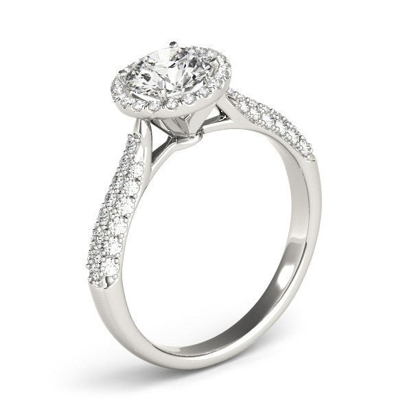 Bids.com 14k White Gold Halo Diamond Engagement Ring with Pave Band (1 1/3 cttw) Rings