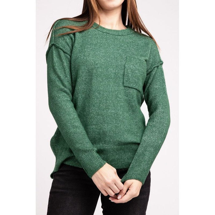 Melange Hi-Low Hem Round Neck Sweater