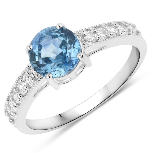 Bids.com 1.90 Carat Genuine Blue Sapphire and White Diamond 14K White Gold Ring Rings