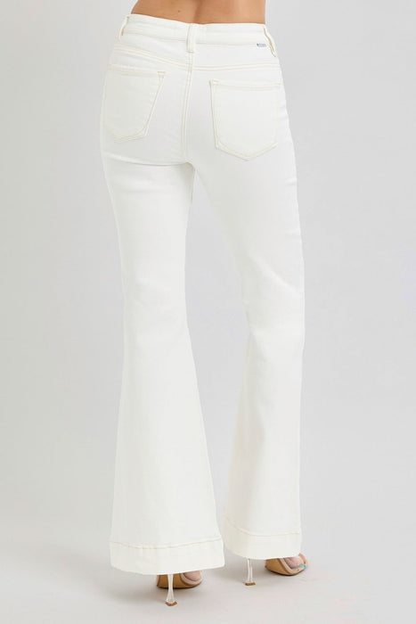 Full Size High Rise Front Patch Pocket Flare Jeans