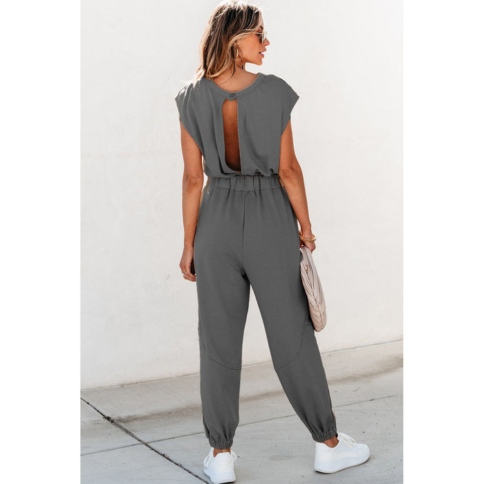 Cutout Drawstring Cap Sleeve Jumpsuit