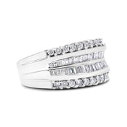 Bids.com 14K White Gold 1.00 Cttw Round and Baguette-Cut Diamond Modern Band Ring (H-I Color, SI2-I1 Clarity) - Ring Size 7 Rings
