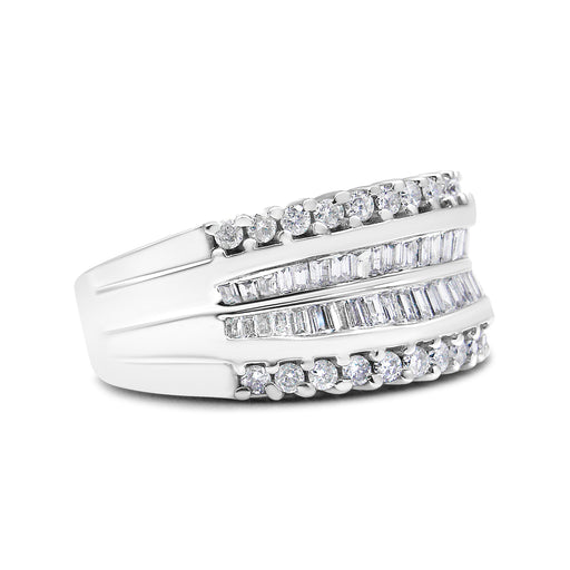 Bids.com 14K White Gold 1.00 Cttw Round and Baguette-Cut Diamond Modern Band Ring (H-I Color, SI2-I1 Clarity) - Ring Size 7 Rings
