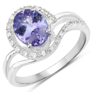 Bids.com 1.82 Carat Genuine Tanzanite and White Zircon .925 Sterling Silver Ring Rings