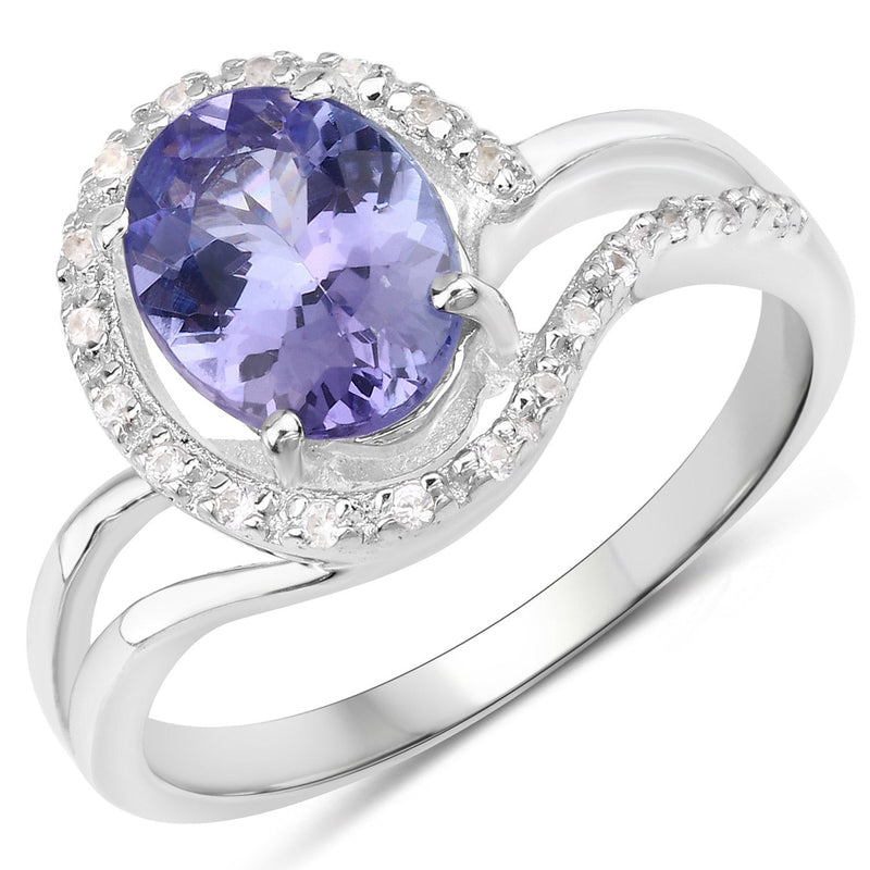 Bids.com 1.82 Carat Genuine Tanzanite and White Zircon .925 Sterling Silver Ring Rings