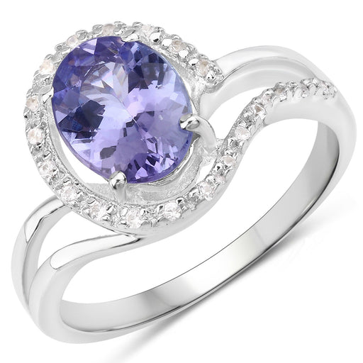 Bids.com 1.82 Carat Genuine Tanzanite and White Zircon .925 Sterling Silver Ring Rings