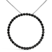 Bids.com .925 Sterling Silver 4.0 Cttw Black Diamond Open Hoop Circle 18" Pendant Necklace (Black Color, I2-I3 Clarity) Necklaces