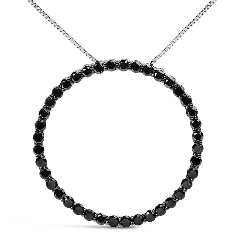 Bids.com .925 Sterling Silver 4.0 Cttw Black Diamond Open Hoop Circle 18" Pendant Necklace (Black Color, I2-I3 Clarity) Necklaces