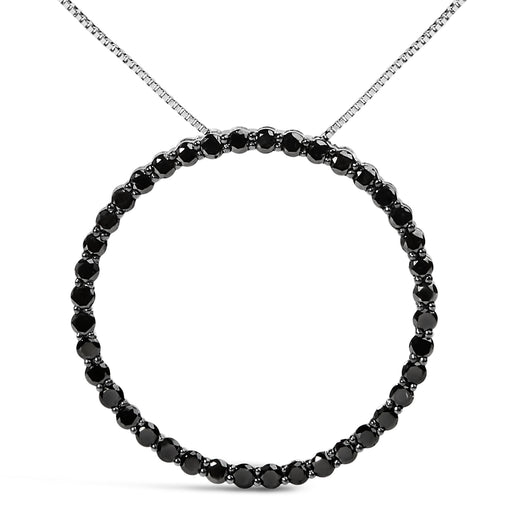 Bids.com .925 Sterling Silver 4.0 Cttw Black Diamond Open Hoop Circle 18" Pendant Necklace (Black Color, I2-I3 Clarity) Necklaces