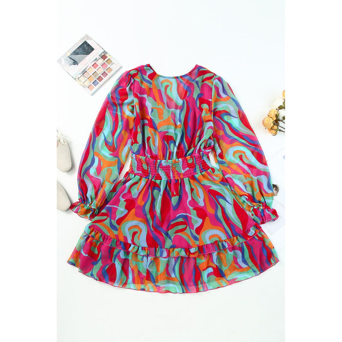 Printed Flounce Sleeve Mini Dress