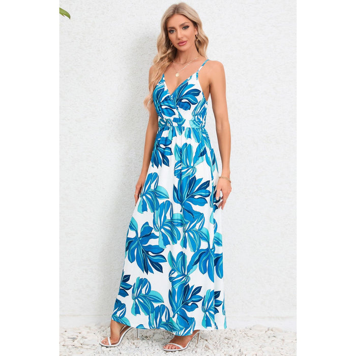 Printed Surplice Maxi Cami Dress