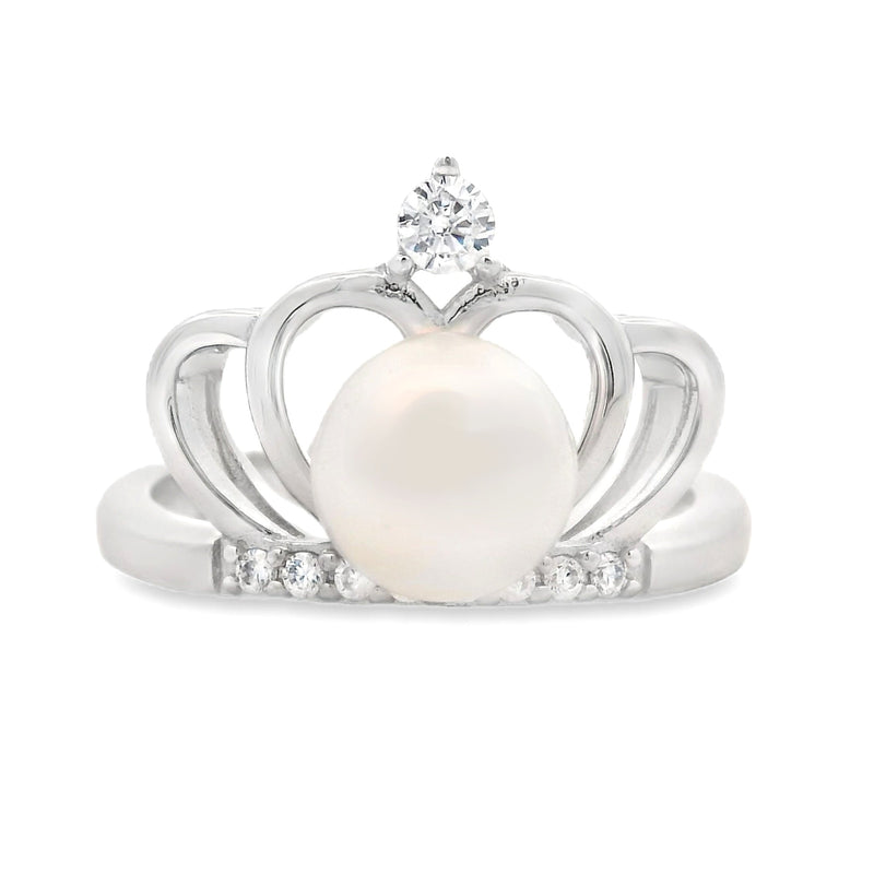 Bids.com FW Pearl Cubic Zirconium Ring Sterling Silver Rings