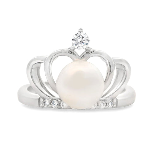 Bids.com FW Pearl Cubic Zirconium Ring Sterling Silver Rings
